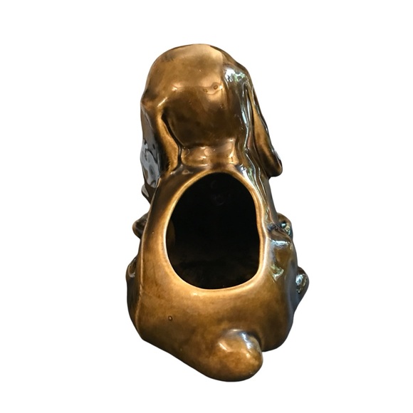 Ceramic Sitting Hound Dog Puppy Planter 6"x8" Brown Vintage Kitschy Big Eyes - Picture 9 of 13